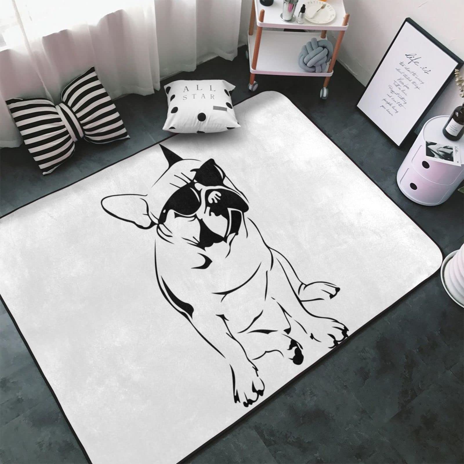 Amazon | フレンチブルドッグ 犬柄 カーペット 長方形 ラグマット ラグ