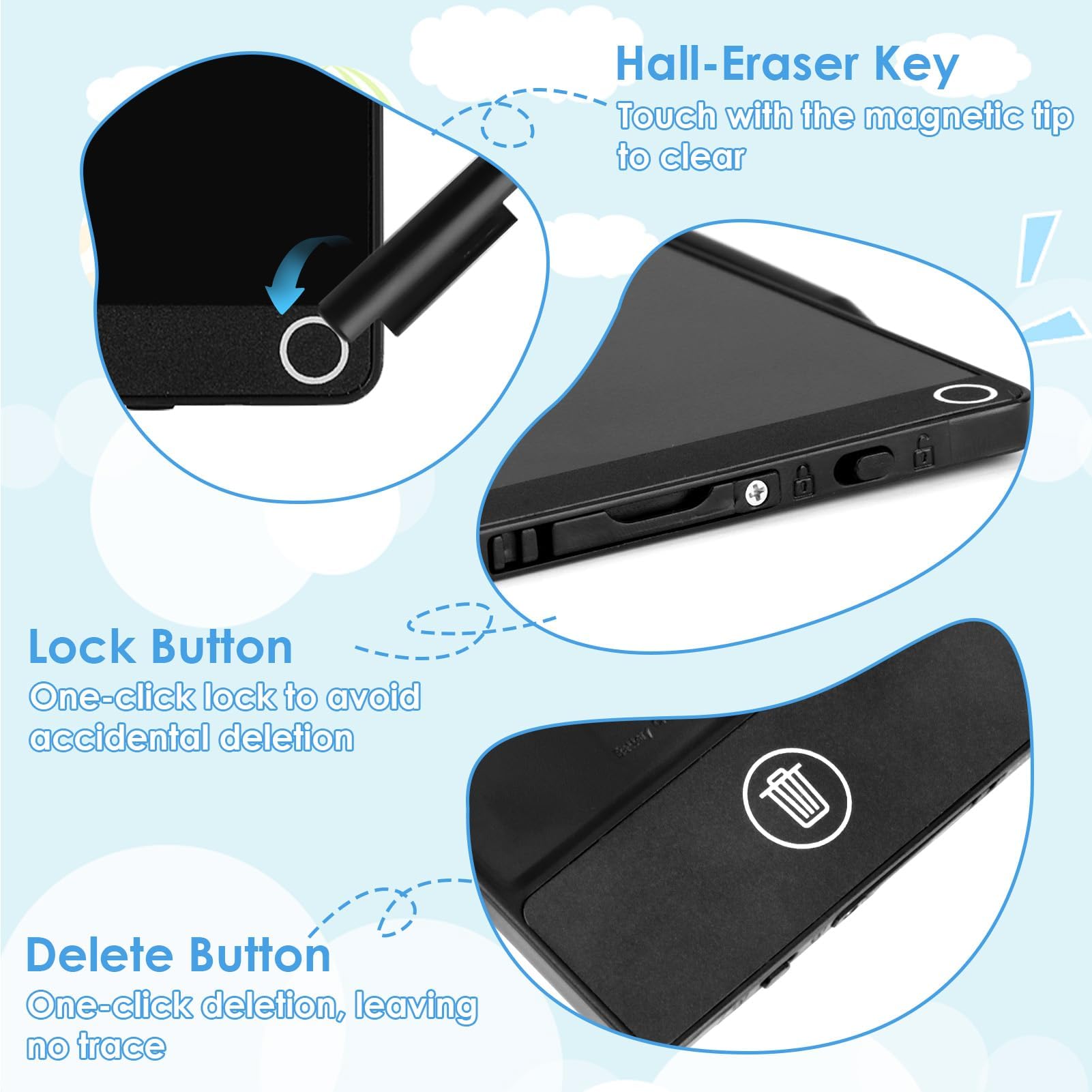 Tablette d'écriture LCD de 16,5 cm avec stylo pour adultes, bloc-notes électronique effaçable avec capteur Hall clair, bloc-notes de bureau de 16,5 cm, planche à dessin avec fonction de verrouillage
