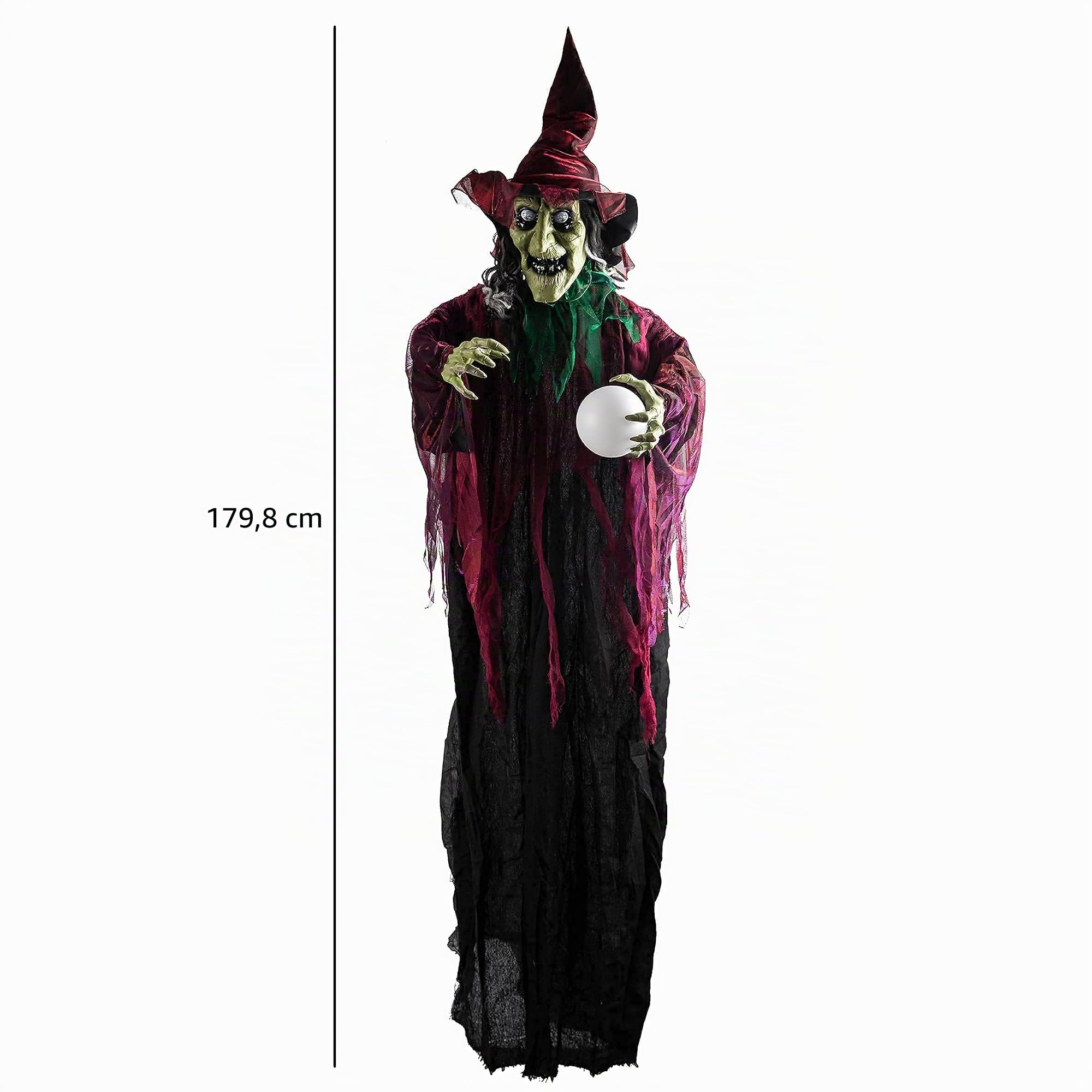 JOYIN Decorazione per Halloween, Strega Animata con Occhi LED e Suono, 180 cm, Per Cortile e Patio