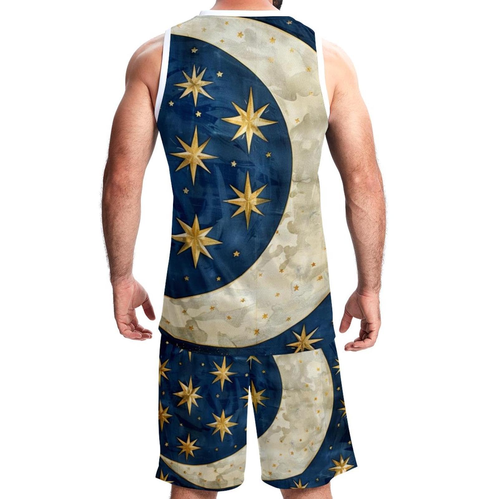 Basketballanzug für Herren, mit Taschen, Sportbekleidung für Herren, Teenager, Teamuniform, schöner Stern und Mond, Größe 5XL