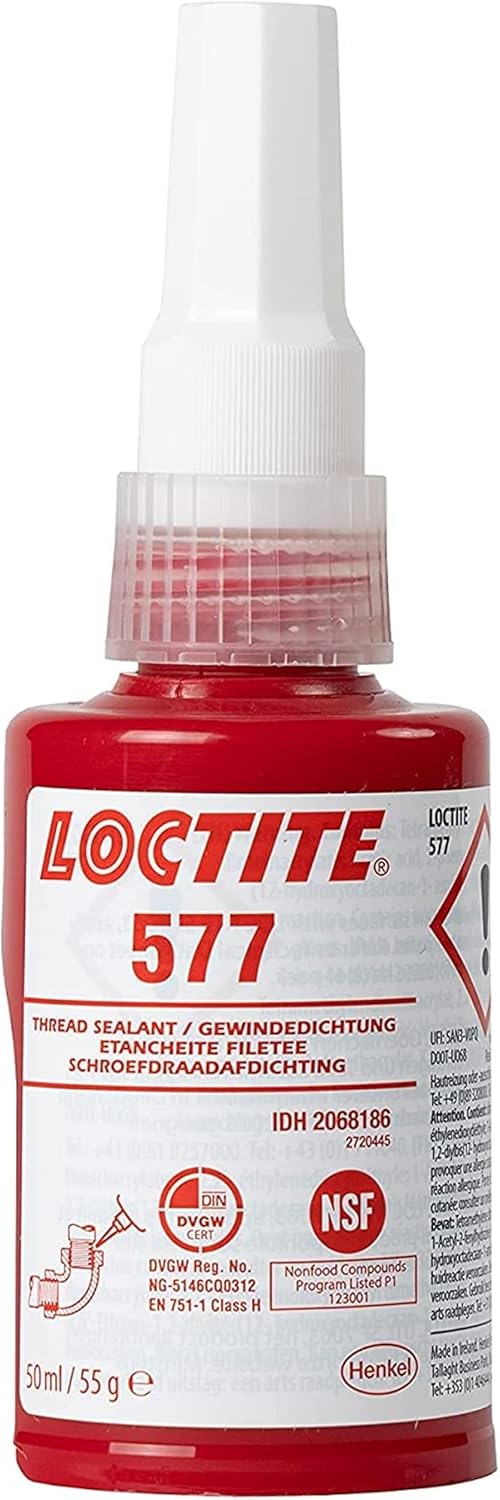 LOCTITE 577, Medium Strength Industrial Adhesive for Thread Sealing, Universal Liquid Adhesive for Pipes and Metal Threads, Chemically Resistant Thread Sealant, 50ml