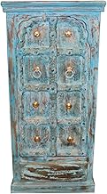 Antique Jharoka Cabinet Beautiful Hand Carved Chest Blue Armoire Vintage
