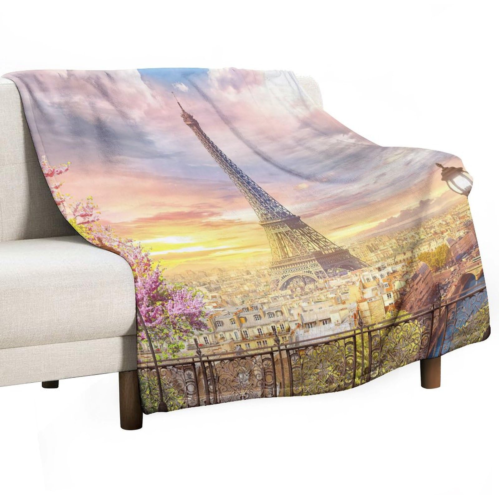 Couverture lit polaire Tour Eiffel design floral de qualité supérieure