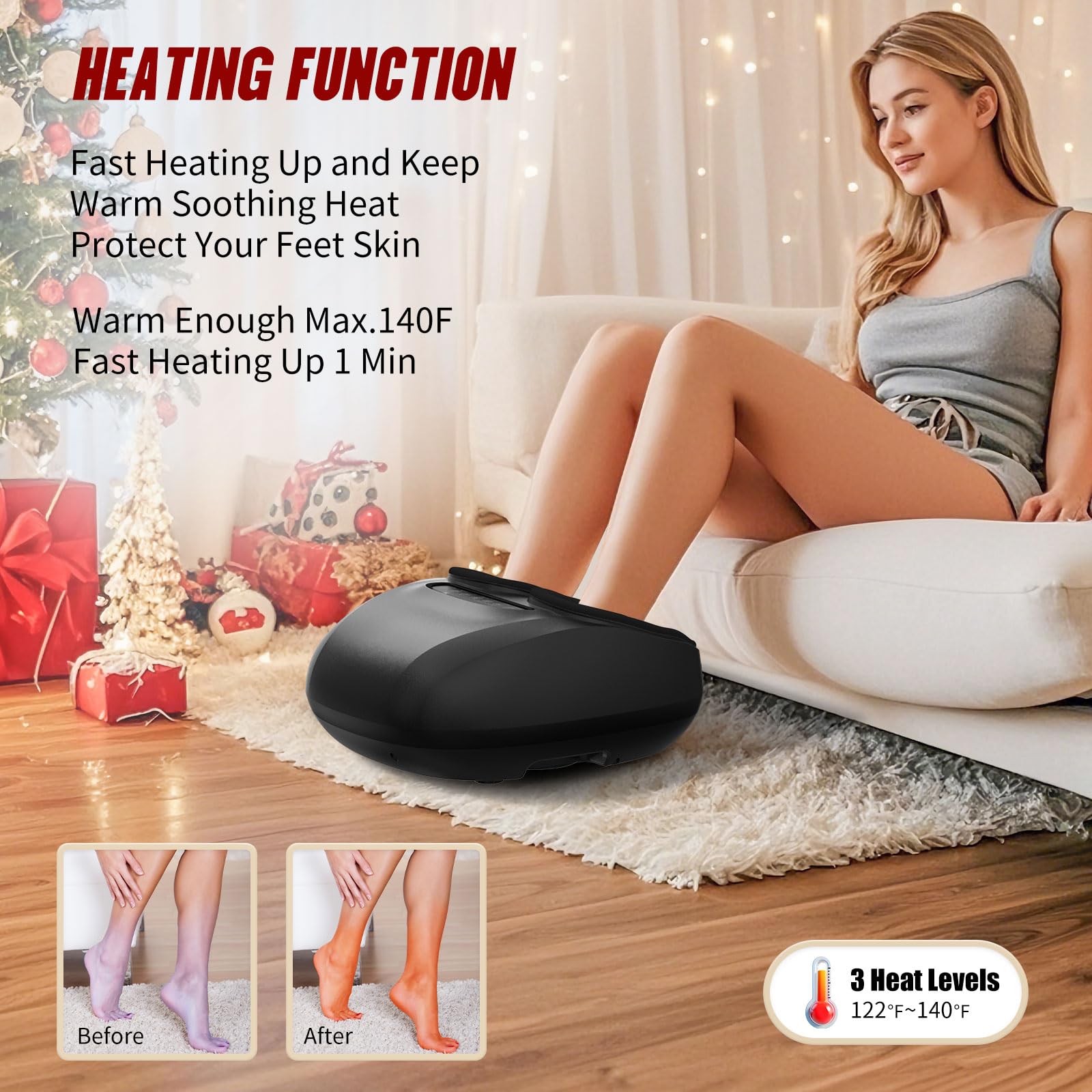 Shiatsu Fußmassagegerät mit Wärme, tiefes Kneten Fußmassagegerät mit Vibration & Kompression für Muskelentspannung, Heimbürogebrauch für Männer Frauen (Schwarz)