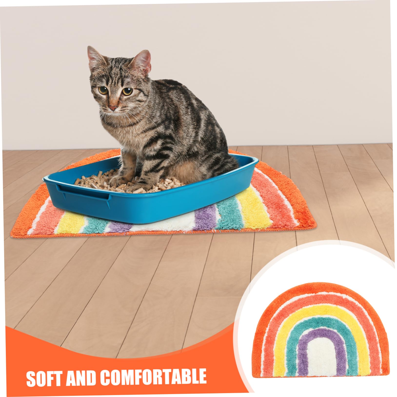 Toddmomy Katzenstreumatte Rutschfeste Unterseite Größenvielfalt Katzenpflege Streuaufnahme Reinigungshäufigkeit Komfortables Material Regenbogen Design Katzentoilette