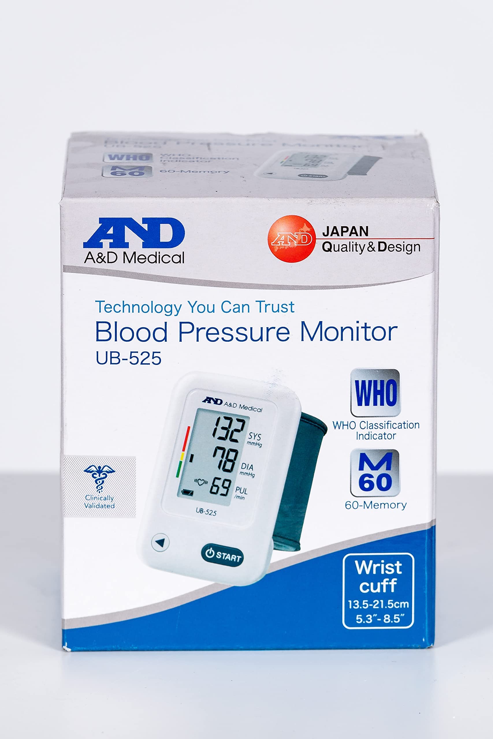 A&D Medical UB-525 - Tensiómetro para muñeca, blanco
