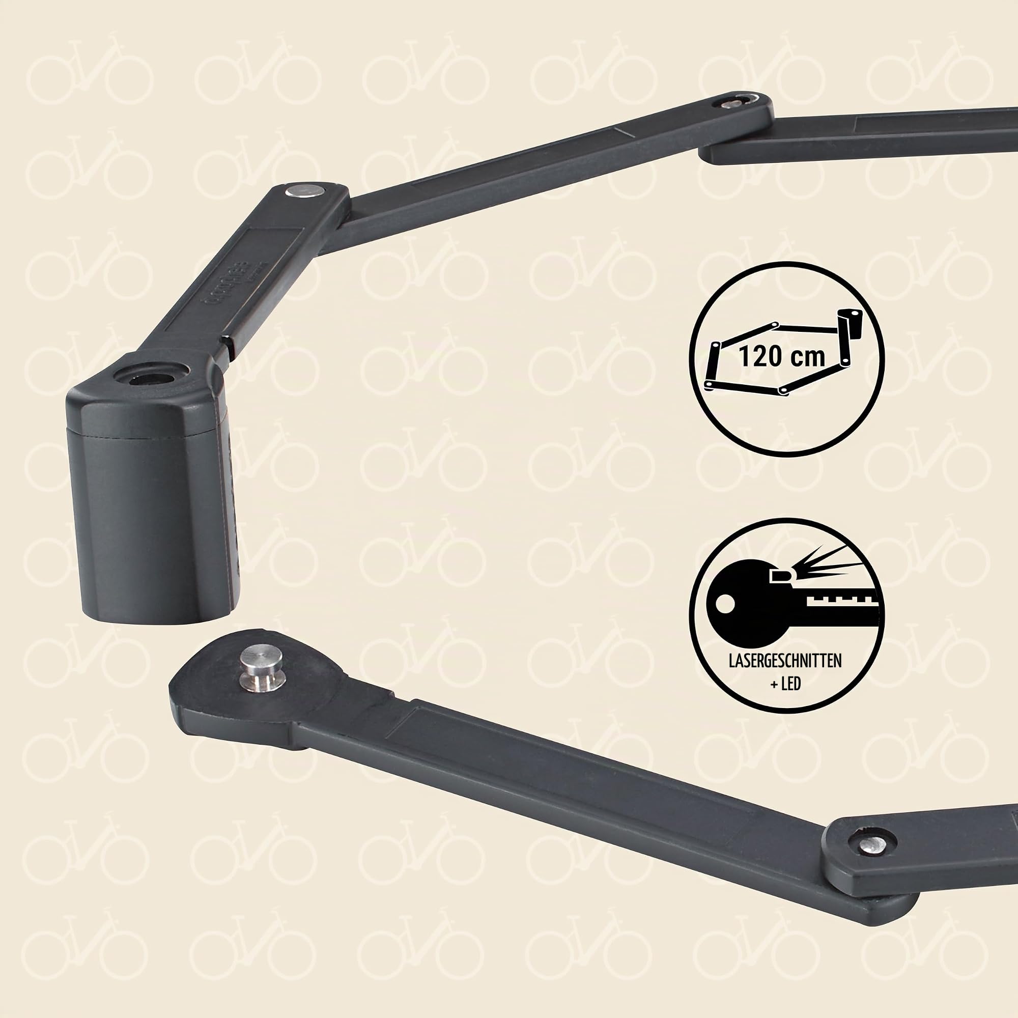 Prophete XXL Faltschloss 120 cm – Gehärteter Stahl mit Laser-Cut Technologie – Inkl. Halterung für Fahrrad, E-Bike & E-Scooter – Sichere Diebstahlsicherung