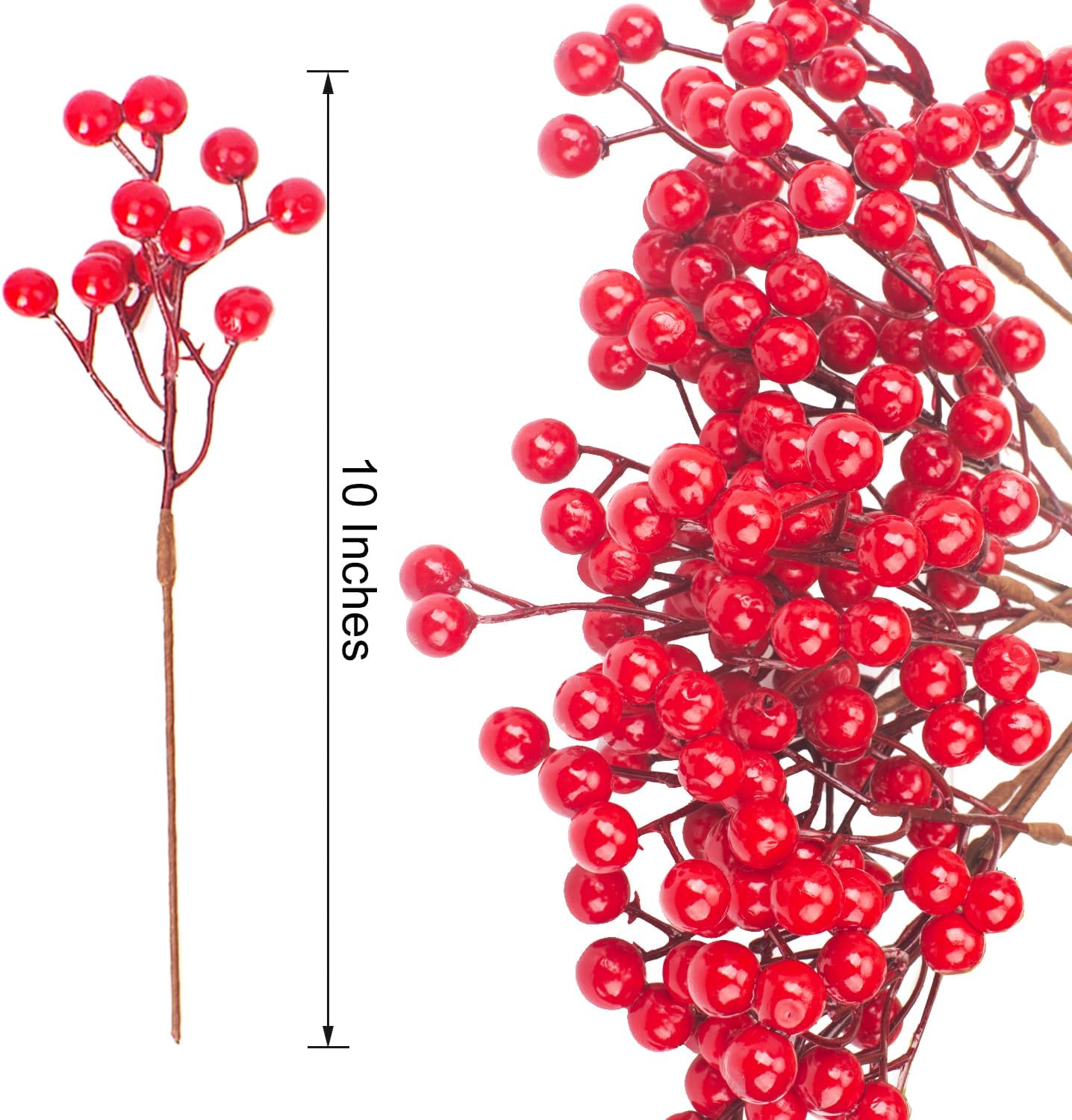 Grunyia 20 Pack Christmas Artificial Red Berry Stems Fake Holly Berry Pick for Christmas Tree Decorations DIY Crafts Xmas Ornaments Wedding Holiday Home Decor