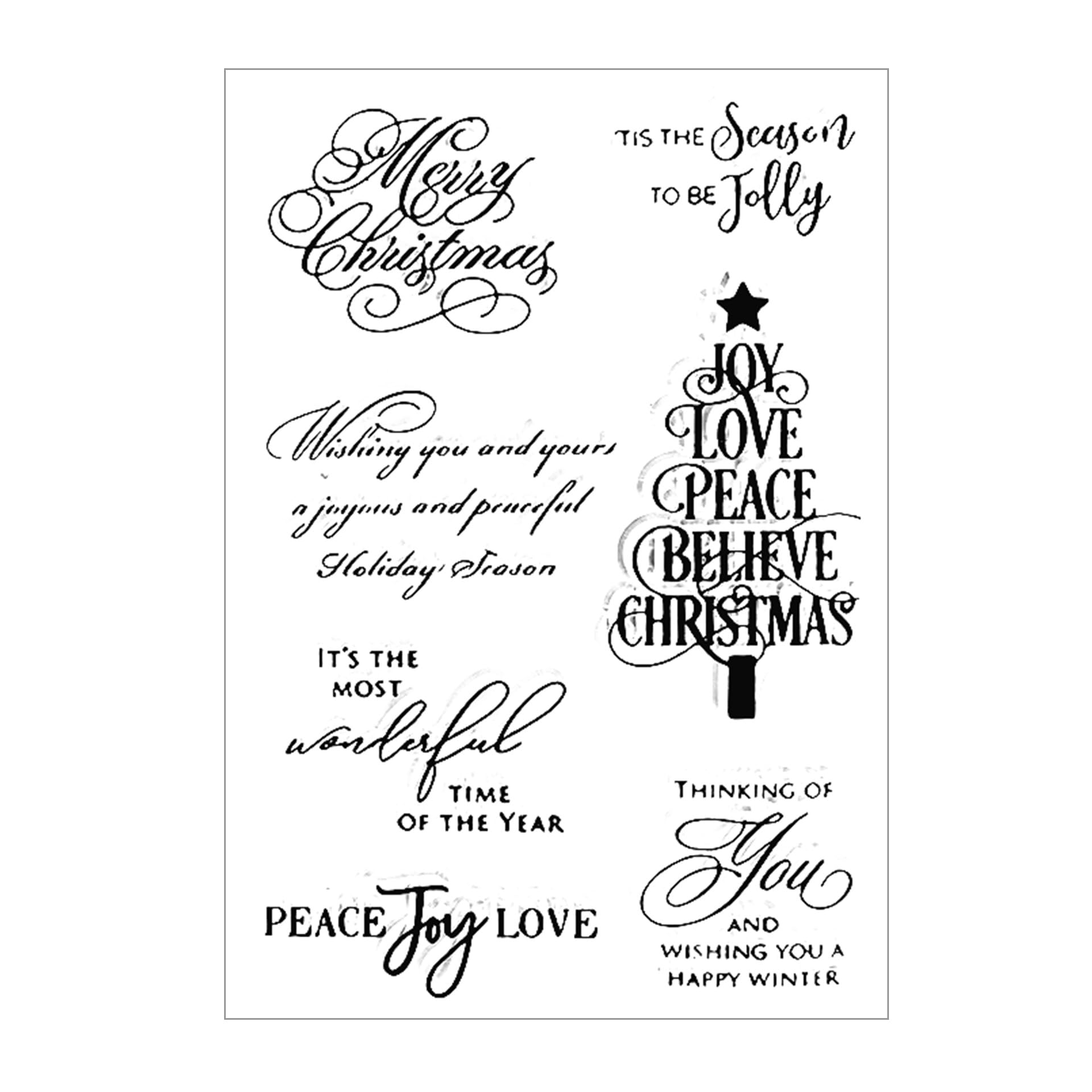 arriettycraft Merry Christmas Blessing Words Christmas Sentiment Clear Stamps for Card Making Decoration or Journaling,Christmas Tree Silicone Rubber Stamps for Album Scrapbooking Paper Crafts