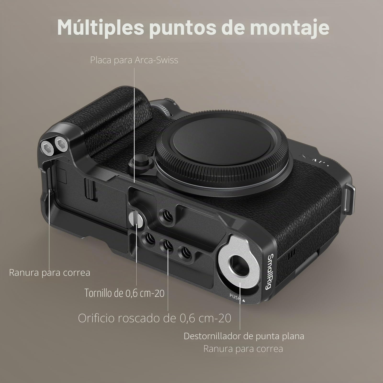 SMALLRIG Empuñadura en Forma de L Cámara para FUJIFILM X-M5, Placa de Liberación Rápida Incorporada para Arca, Incluye Parabrisas con Adaptador de Zapata Fría (Negro) - 4876