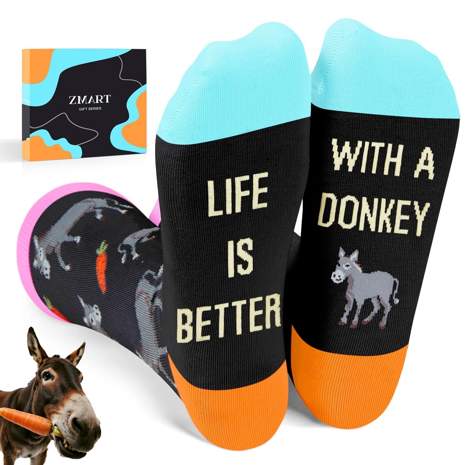 Zmart Unique Animal Gifts - Goat Cow Horse Donkey Socks for Men, Women, Teens
