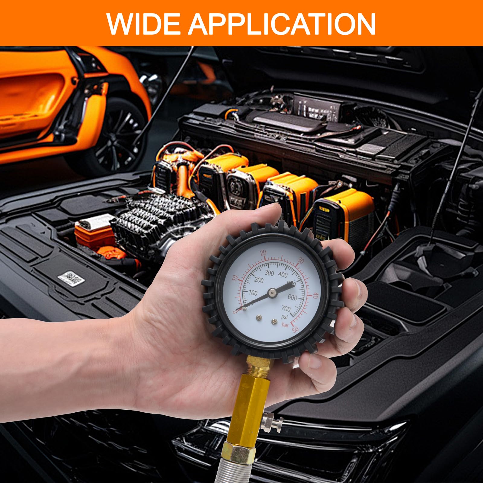 46pzs Kit de Comprobador de Compresión y Fugas de Motores de Gasolina y Diésel, Probador Compresion Motor Gasolina, Comprobador Pérdida Presión para Mayoría de Coches, Camiones, Motocicletas