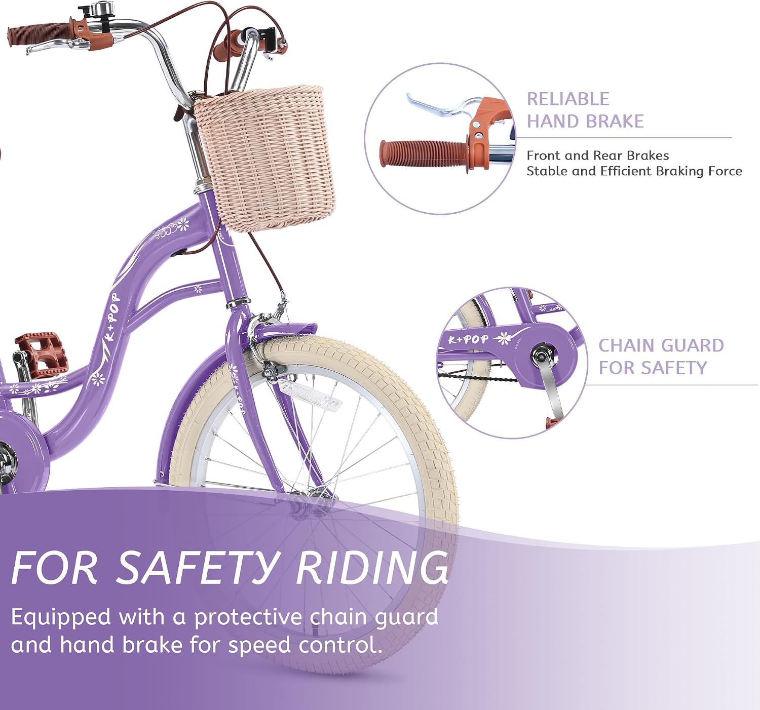 20 Inch Girls Bike Ages 8-12, 20 Inch Bike with Basket and Kickstand, Single Speed Girls Bikes Kids Bicycle with Front and Rear Brakes, Children Bicycles with Bell and Back Seat