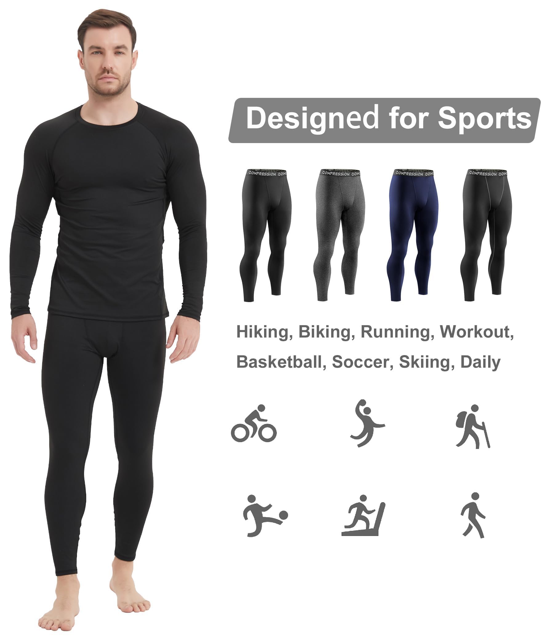 Dalavch Thermo-Kompressionshosen für Herren, mit Fleece gefüttert, beheizte Leggings für kaltes Wetter, Sport, sportliche Winter-Baselayer, 4er-Pack