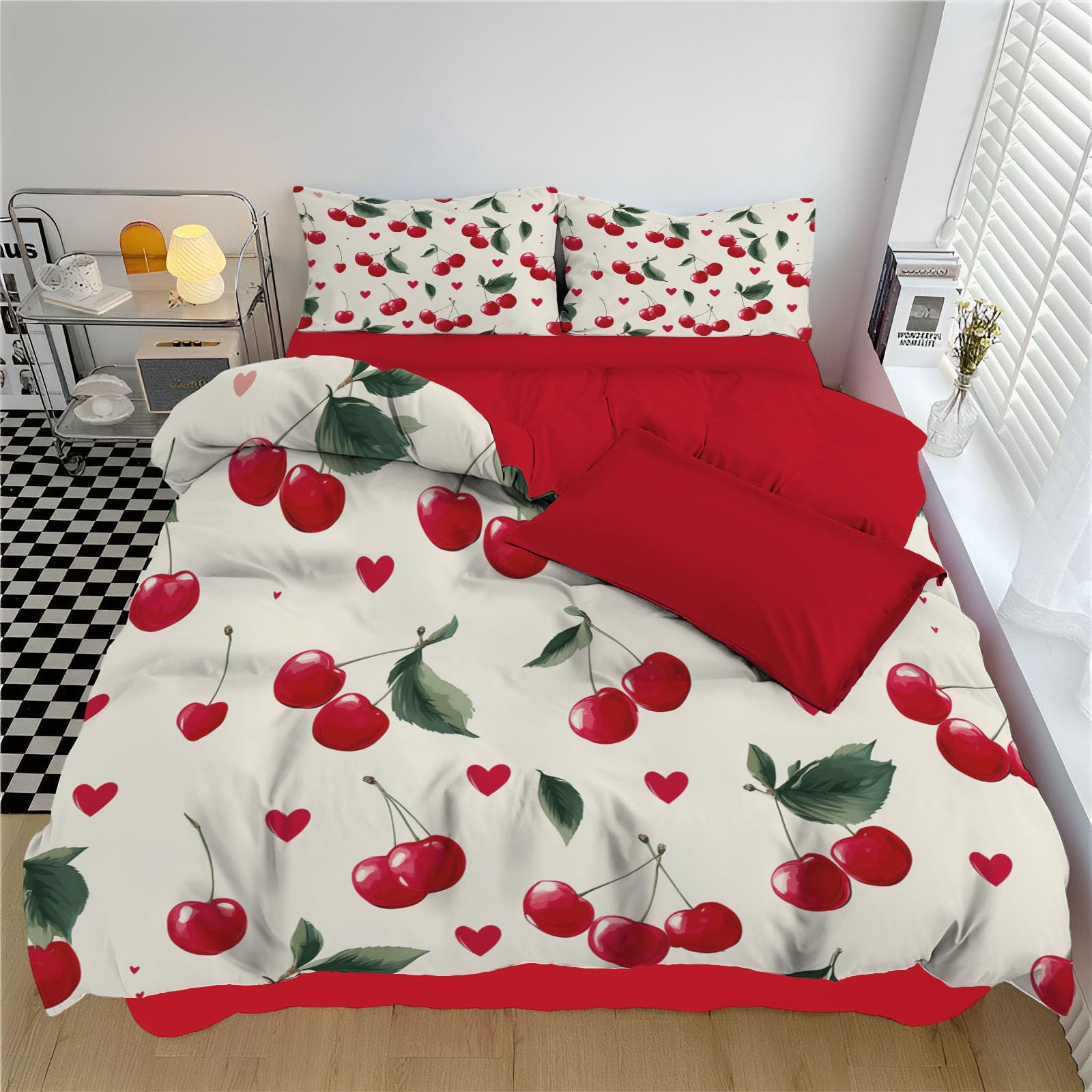 Housse de couette cœur cerise beige pour envelopper les nuits de votre enfant de douceur
