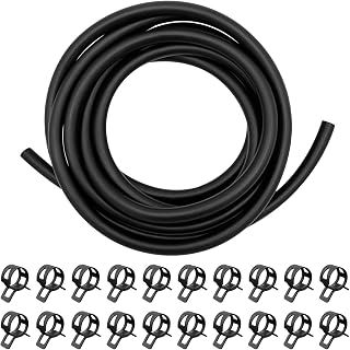 Augeny 10 Feet 1/4 Inch ID Fuel Line Hose with 20PCS 2/5" Hose Clamps, Rubber Stretchy Fuel Line Kit for Motorcycle Small Disel Powersports Engines, Mowing Machine, Snow Machine (Black)