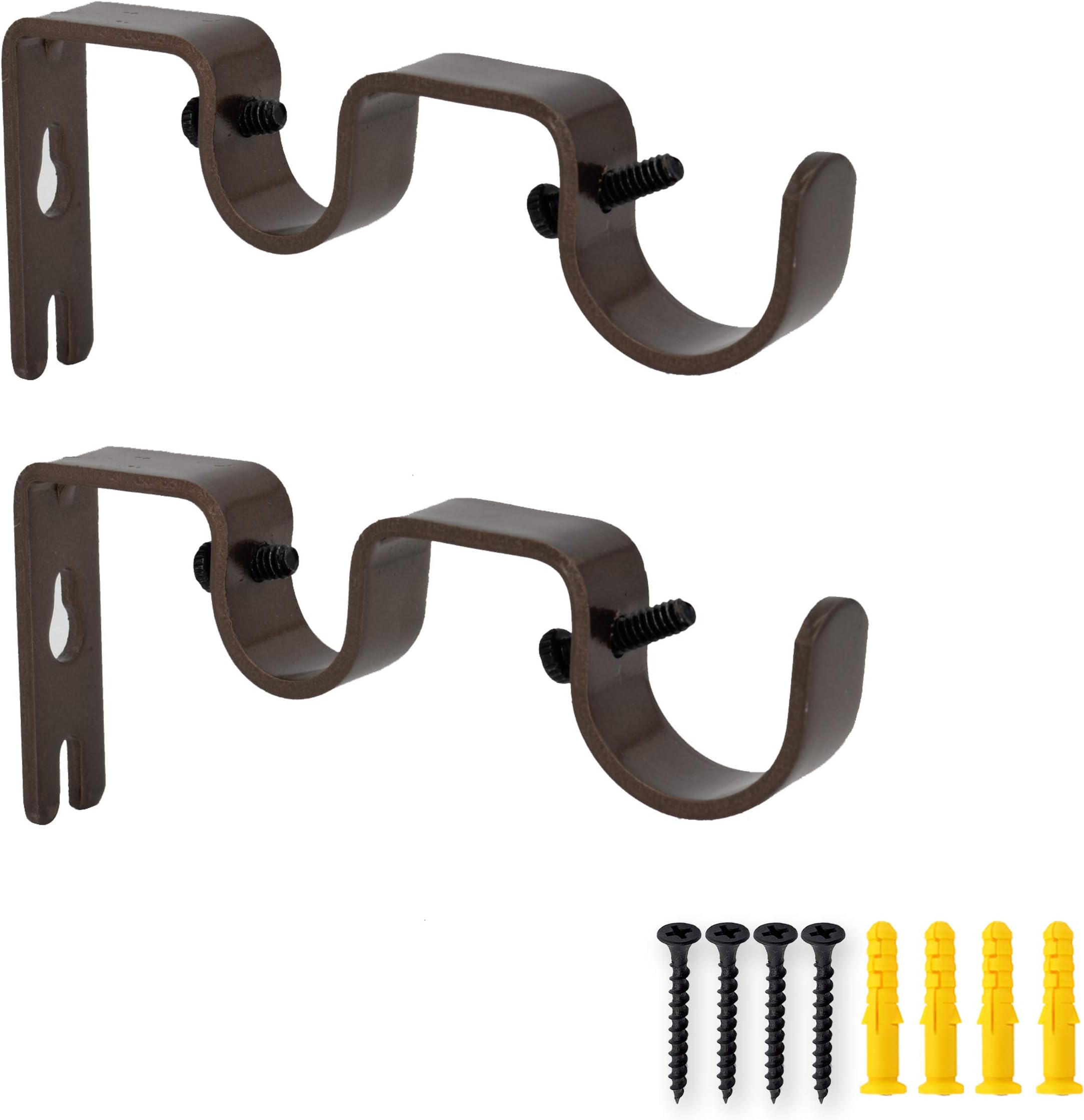 AddGrace 2 PCS Double Curtain Rod Bracket Heavy Duty Curtain Rod Holders for 1" and 5/8" Drapery Pole Adjustable Wall Mounted Drapery Pole Brackets for Living Room Bedroom Brown