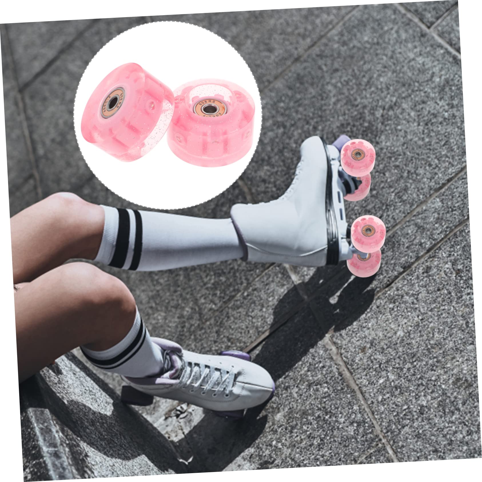 UKCOCO Ruedas De Patín Luces Led Para Patines De Dos, 70 Mm, Plástico Resistente, 8 Unidades Rodamientos Incluidos, Repuestos Para Patinaje En Exteriores y Interiores