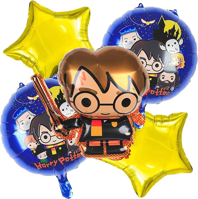 6PCS Large Cartoon Harry Potter Balloons Set, ZHULIA-18 Inch Cartoon Foil Balloons for Party Themed Decorations Kids Toys, Birthday Parties, Baby Showers, Party Supplies and Decorations, Gold
