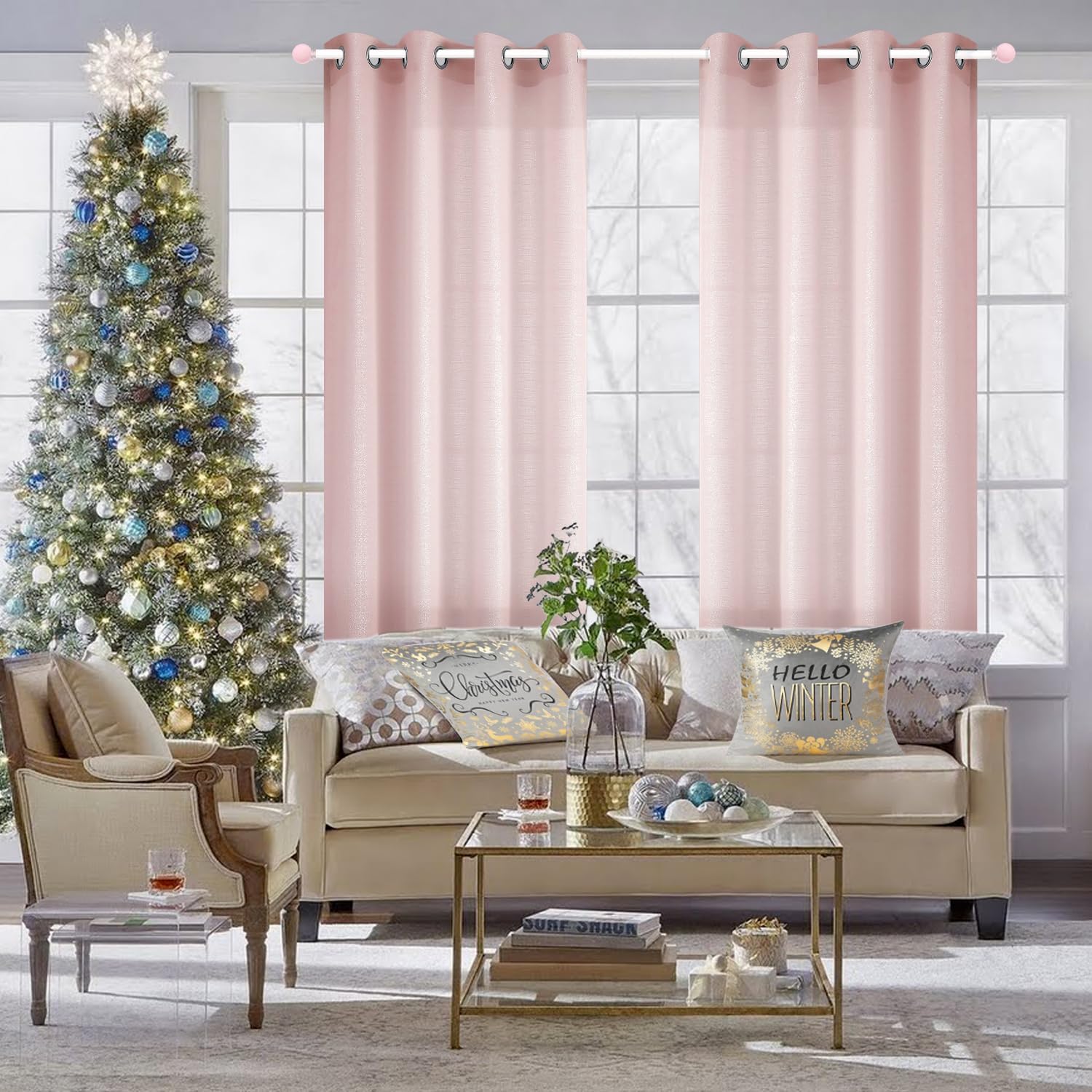 KOUFALL Pink Curtains for Girls Room Bedroom,Sheer Glam Blush Curtains Semi Blackout 1 Panel Grommet Window Privacy Light Filtering Sparkle Glitter Living Room Decor 63 Inch Length