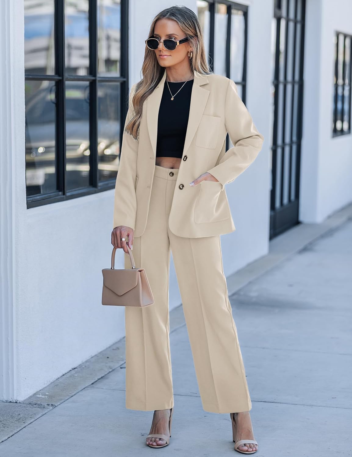luvamia Pants Suits for Women Dressy 2 Piece Set Business Casual Outfit Professional Long Sleeve Office Work Blazer Sets - Image 2