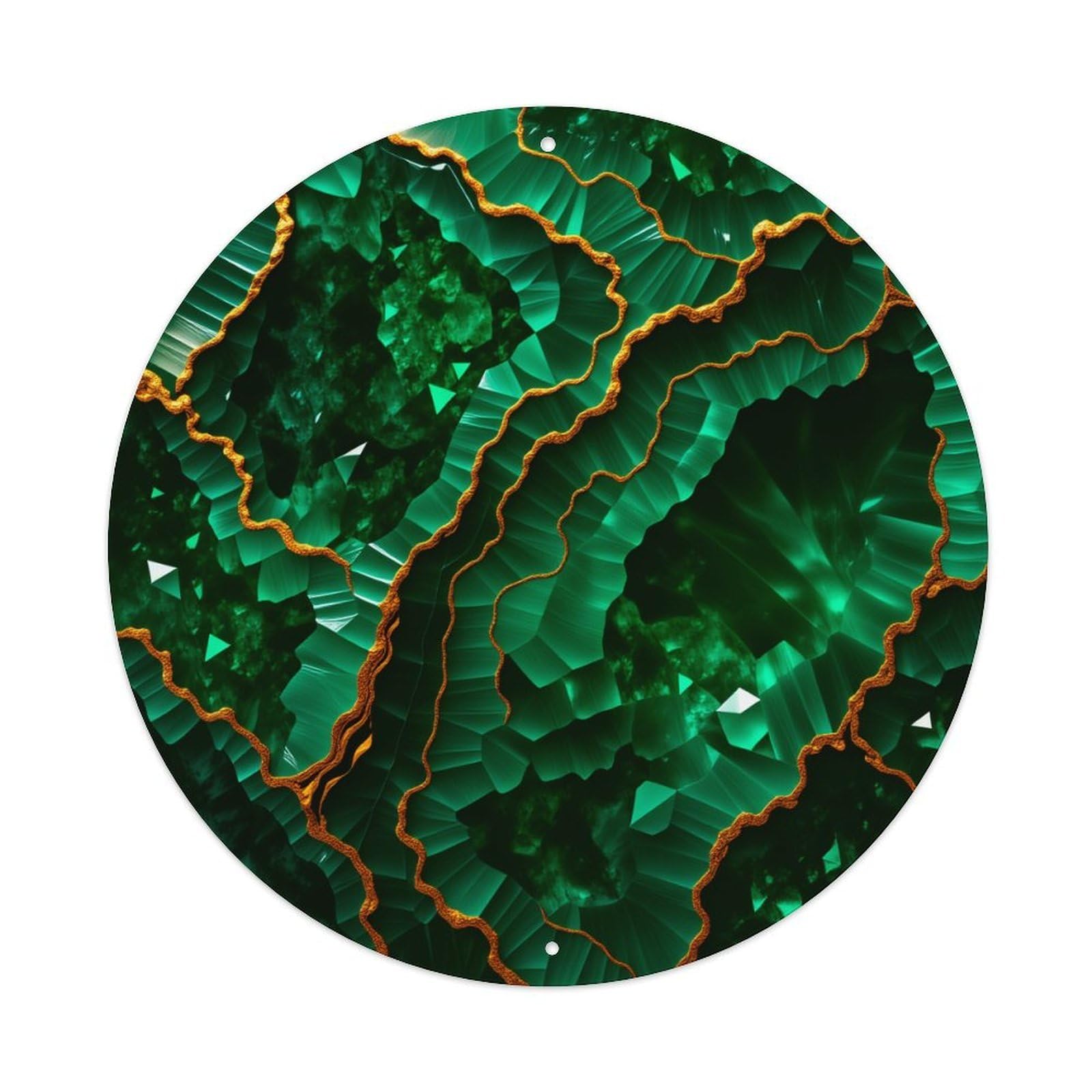 Wmlzdnwr Vintage Emerald Green Crystalline Fractal Pattern With Golden Veins Round Tin Sign,Retro Wall Art,Metal Poster For Home, Bar, Garage, Cafe, Rustic Indoor & Outdoor Decor, 8X8 Inches