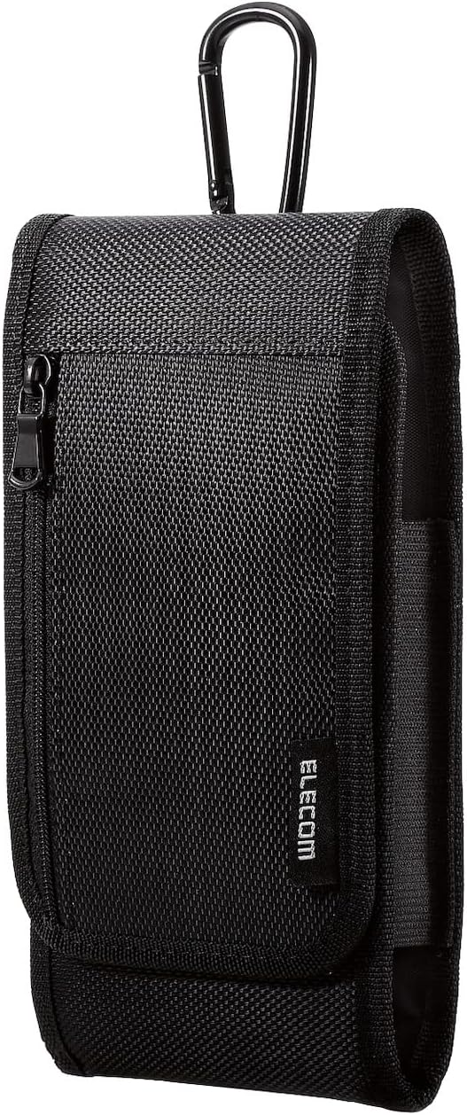 Elecom P-05CCBK Smartphone Pouch, Single Storage, Large Size, 3-Way (Waist Belt Loop, Shoulder Belt Loop, Carabiner Hook), Front Pocket, Card Pocket, Black