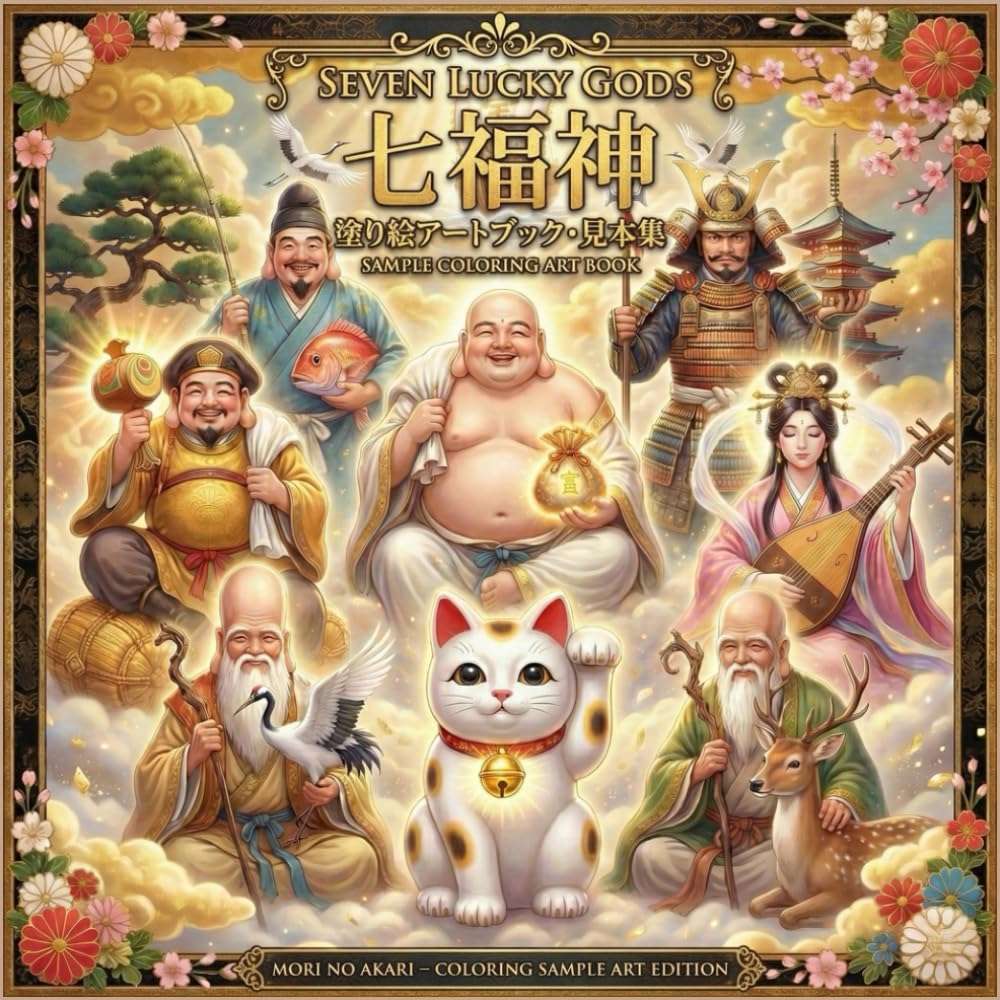 七福神 塗り絵アートブック・見本集: Sample Coloring Art Book (Mori no Akari Series)