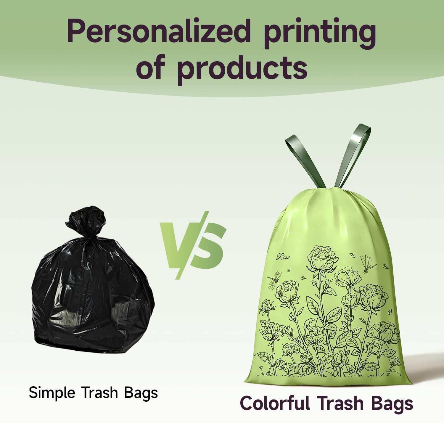 Floral Scent Collection Garbage Bags(Lavender,Jasmine,Rose,Lily of the valley) Trash Bags 4 gallon Drawstring For Bathroom,Office,Bedroom,Car,Flower Printing,Pack of 4(200 Counts)
