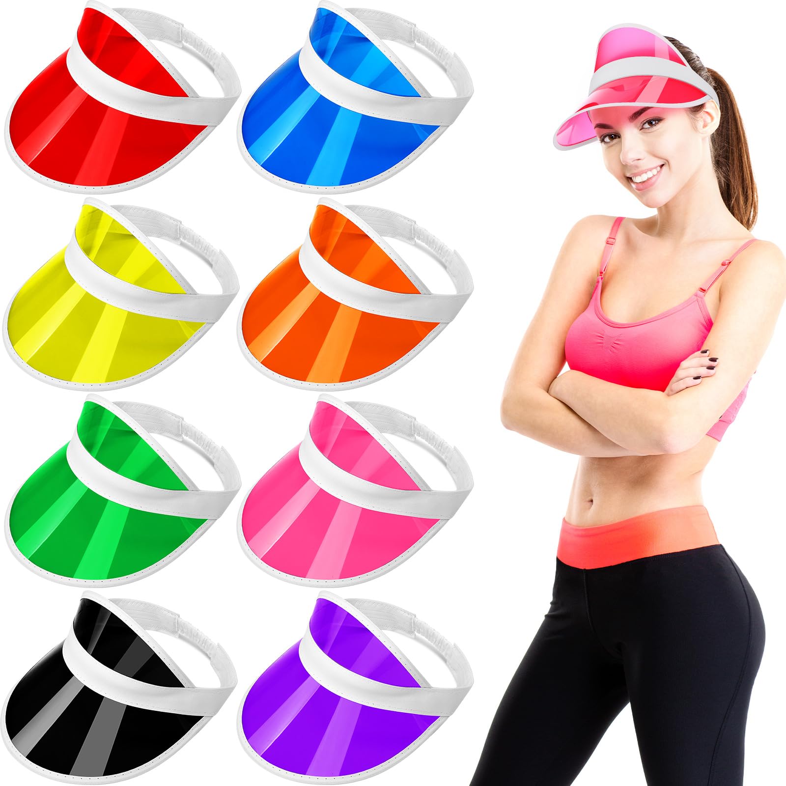 8 Pack Poker Visors Bulk Plastic Bingo Hat Dealer Casino Visors Clear Beach Sunhat for Women Party Outdoor