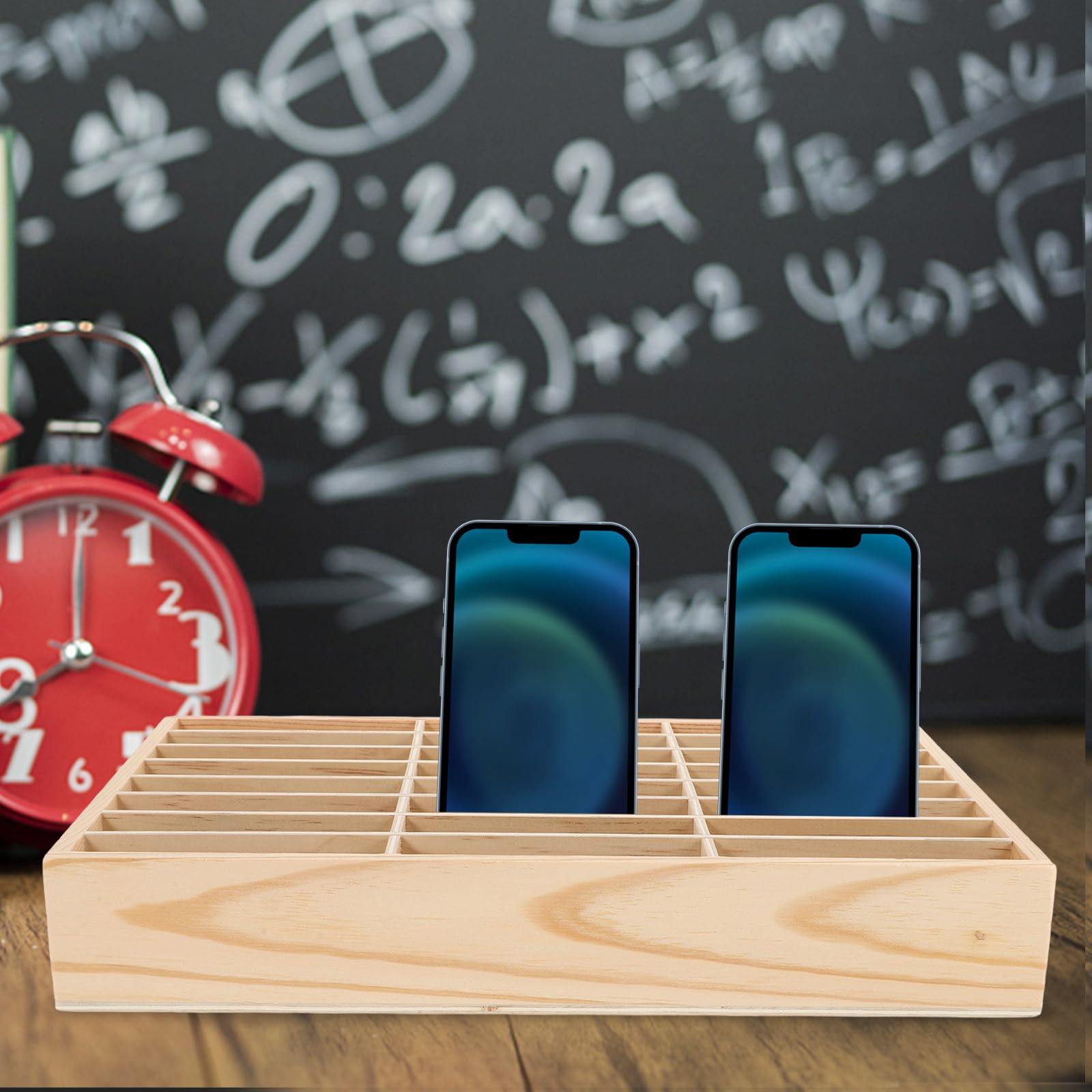 CALLARON Scatola di Immagazzinaggio in Legno Scomparti Multipli per Organizzare Cellulari e Cards, Organizer Scrivania Semplice alla Moda per Decorazioni Scuola e Ufficio