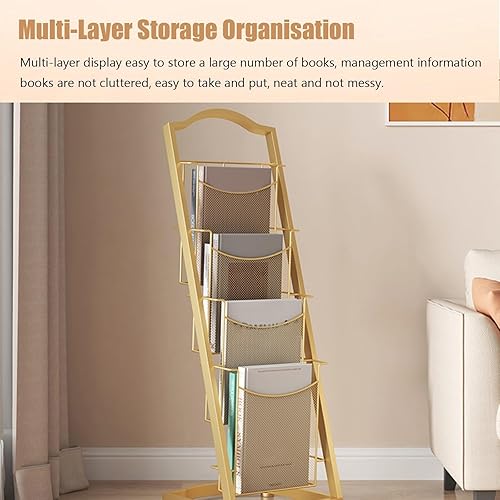 Miniatura 4 de Revistero alto de pie, soporte de exhibición de folletos de periódicos con parte superior abierta, 4 5 niveles para sala bancarialobbybiblioteca,