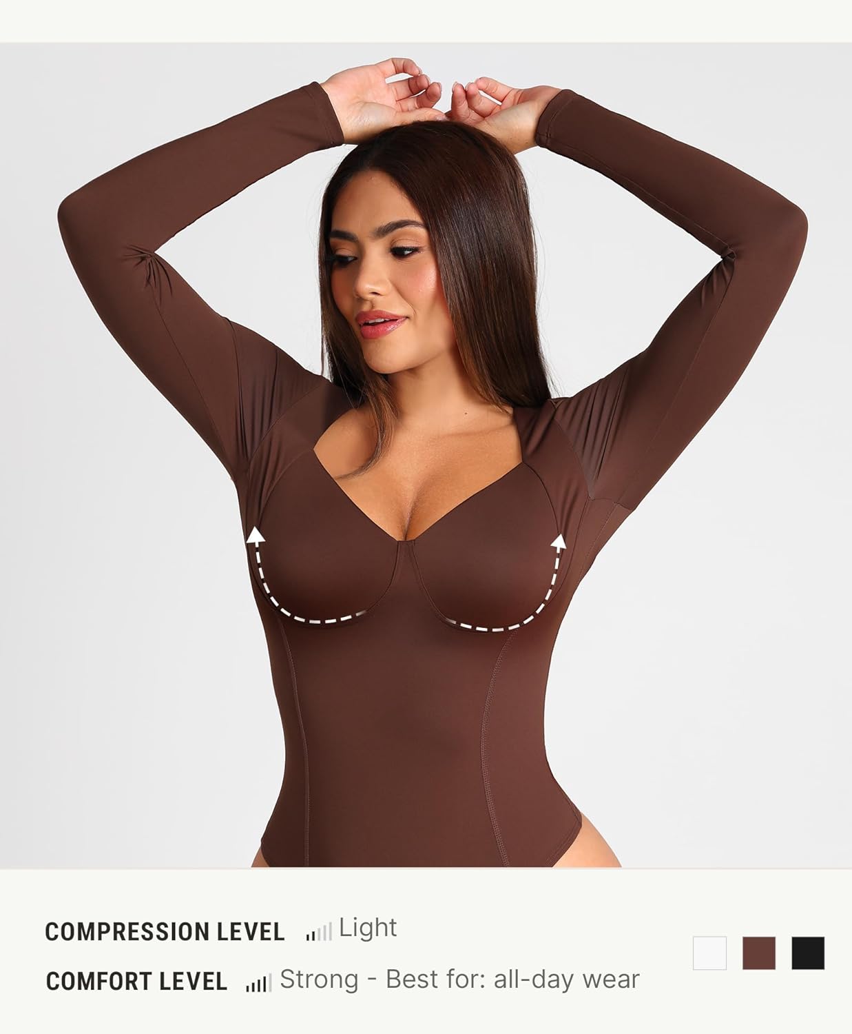 FeelinGirl Long Sleeve Shapewear Tummy Control for Women Thong Body Shaper Sweetheart Neckline Shapewear Bodysuits - Image 4