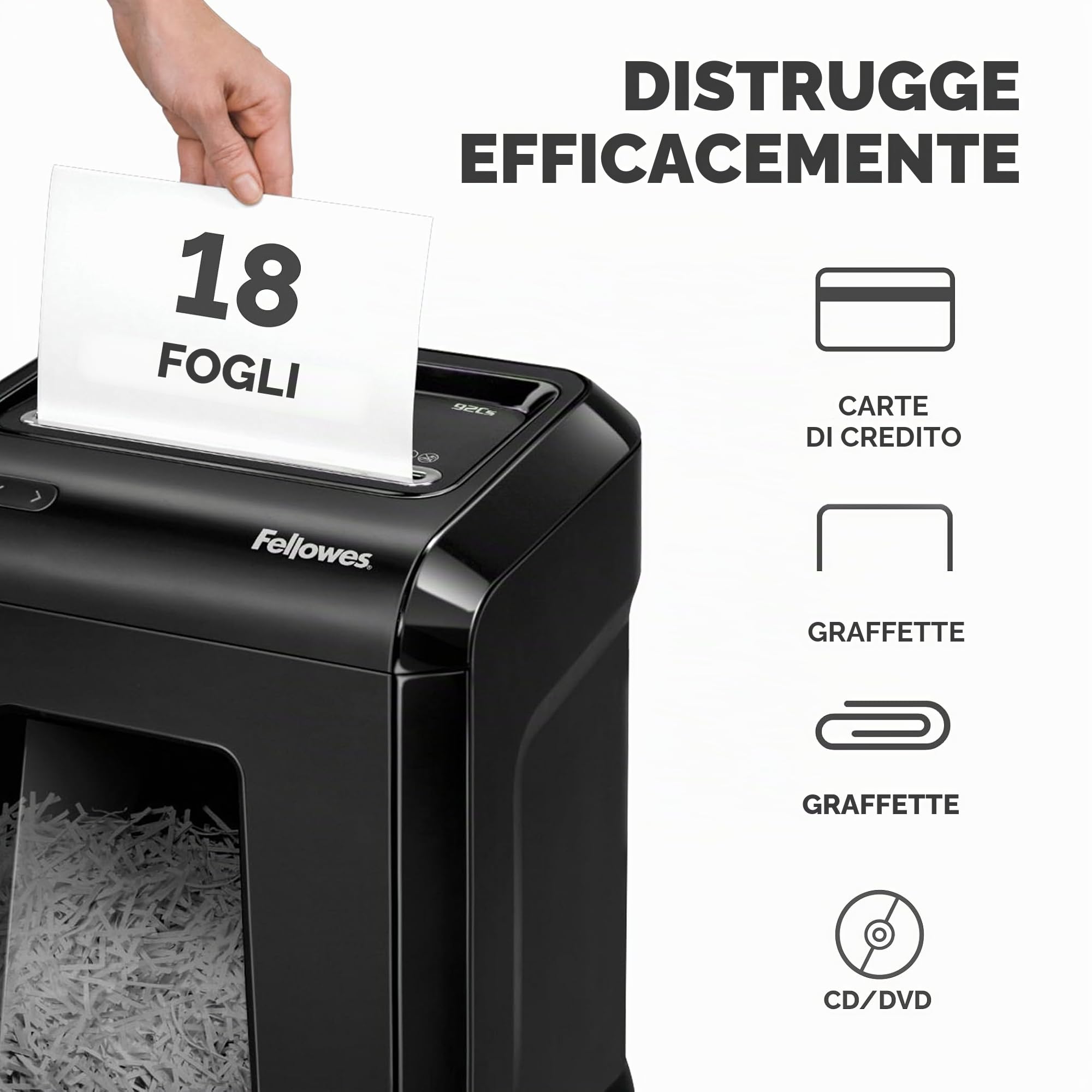 Fellowes 92Cs Distruggidocumenti Nero 1719301 Taglio di Particelle 4 x 38 mm P4 18 Lati