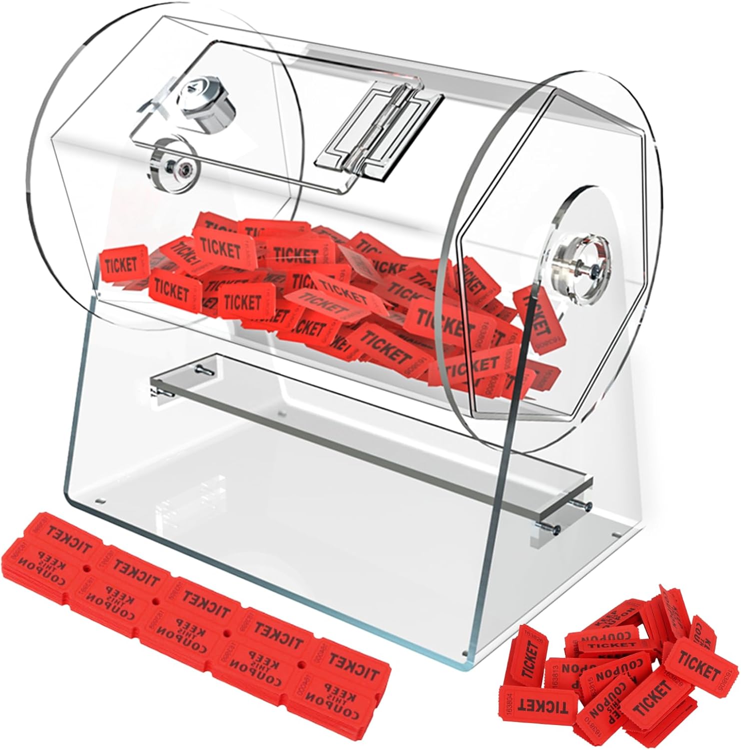 Raffle Drum, Acrylic Raffle Tickets Spinner Box with 200 Tickets, Transparent Raffle Box, Holds Approximately 2,000 Raffle Tickets, Clear Raffle Ticket Drum for Raffle, Bingo, Lottery, Balls, 10in