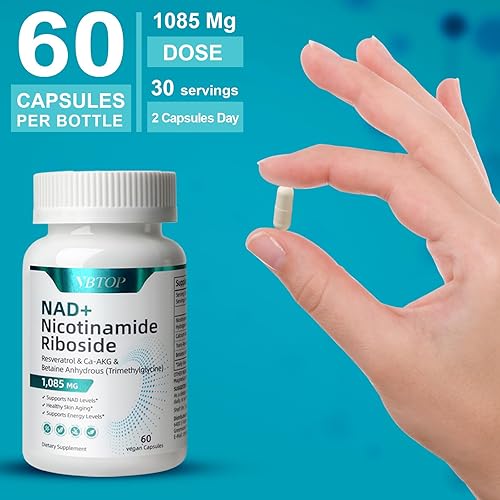 Miniatura 7 de Suplemento NAD+- 500 mg de nucleósido de nicotinamida con trans-resveratrol - Aumenta los niveles de NAD+, apoya la energía celular y mejora las