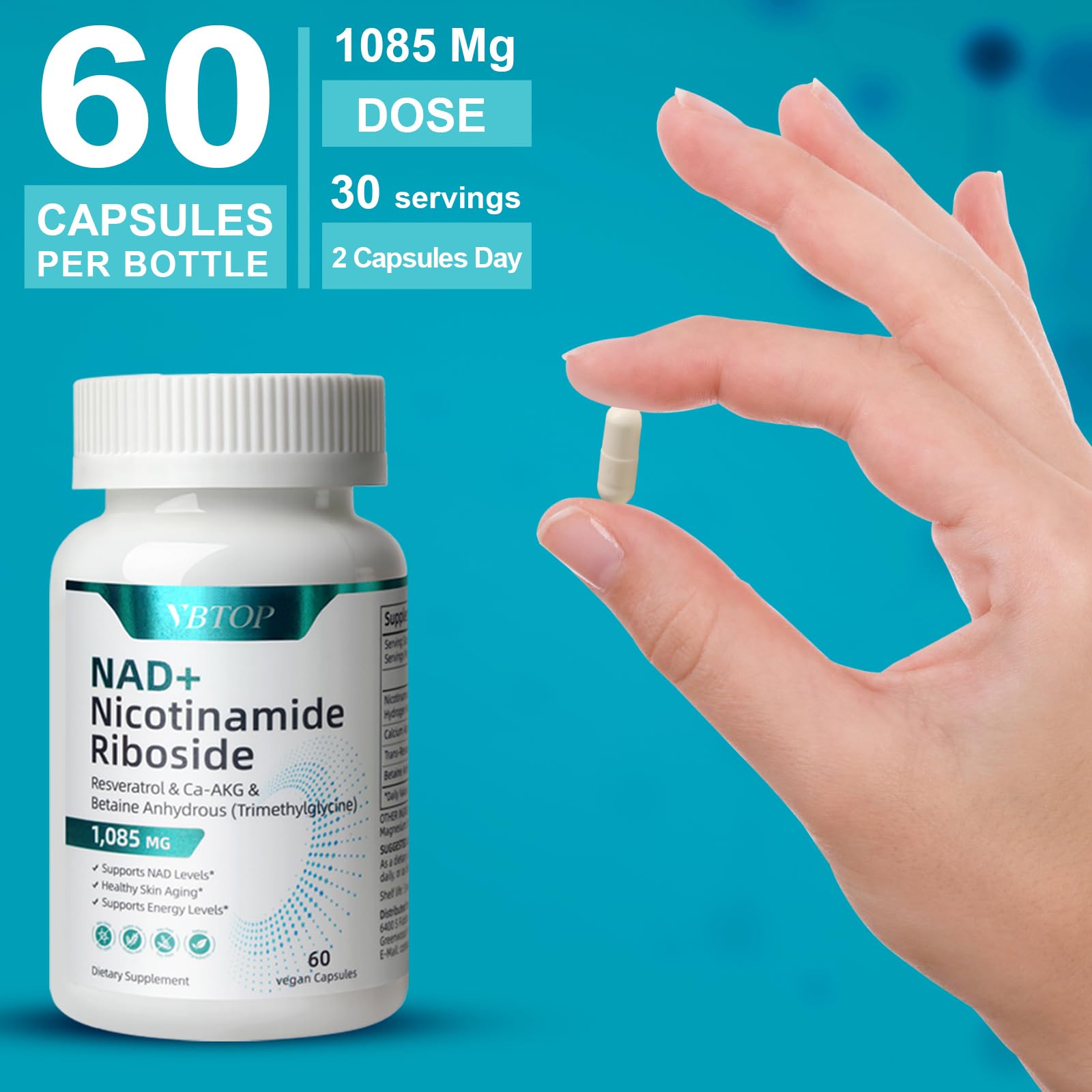 NAD+Supplement, with Trans-Resveratrol, Liposomal NAD+ 500 mg - 60 Capsules — Amazon image 7