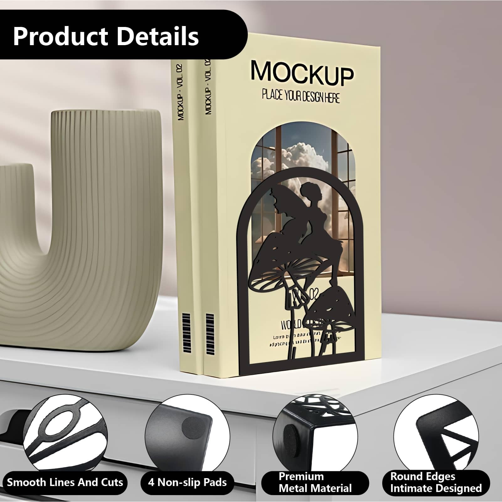 CRASPIRE 2 pz Fermalibri in Metallo Supporto per Fermalibri A Forma di Fungo Fatato Resistente Nero Organizzatore per Libri Supporta Creativo Decorativo 7.8x5.3x4.3 Pollici Ripiano da Scrivania