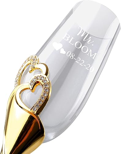 Miniatura 5 de Juego de 2 flautas de champán profesionales personalizadas con caja, copas de boda para novia y novio, flautas de boda grabadas, flautas de champán