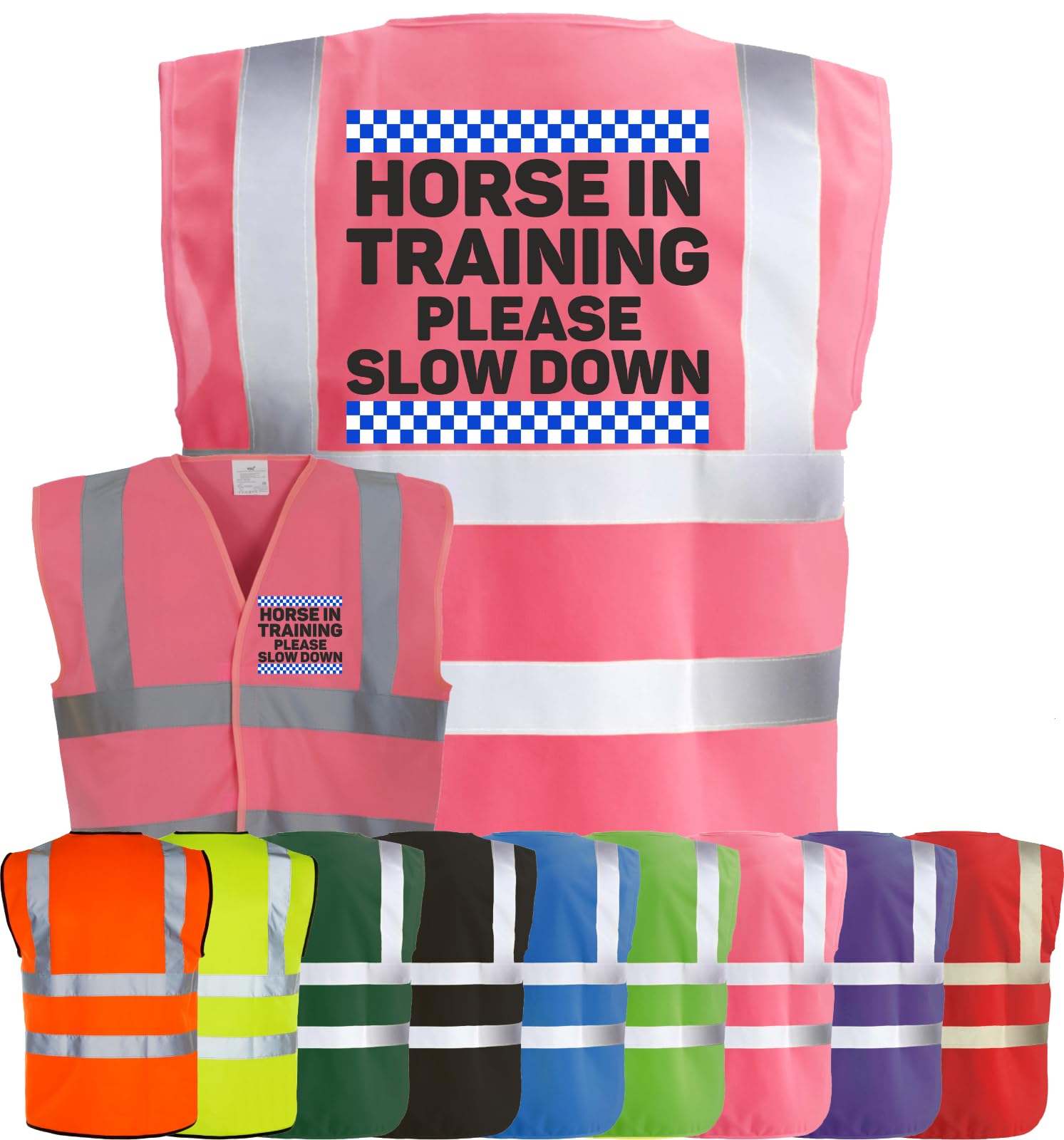Corporate Togs HORSE IN TRAINING SLOW DOWN Equine Hi-Vis Vest - Equestrian Safety Waistcoat Tabard, Fully EN471 and Fastening Vest | Personal Protective Equipment
