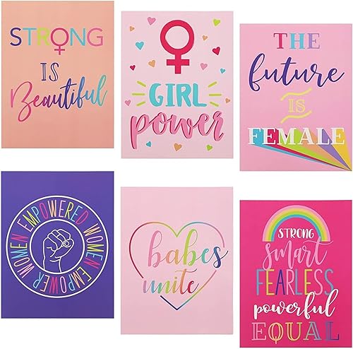 Paquete de 12 carpetas de bolsillo feminismo para la escuela, el hogar, la oficina, mujeres y niñas, 6 diseños surtidos, tamaño carta, 9 x 12