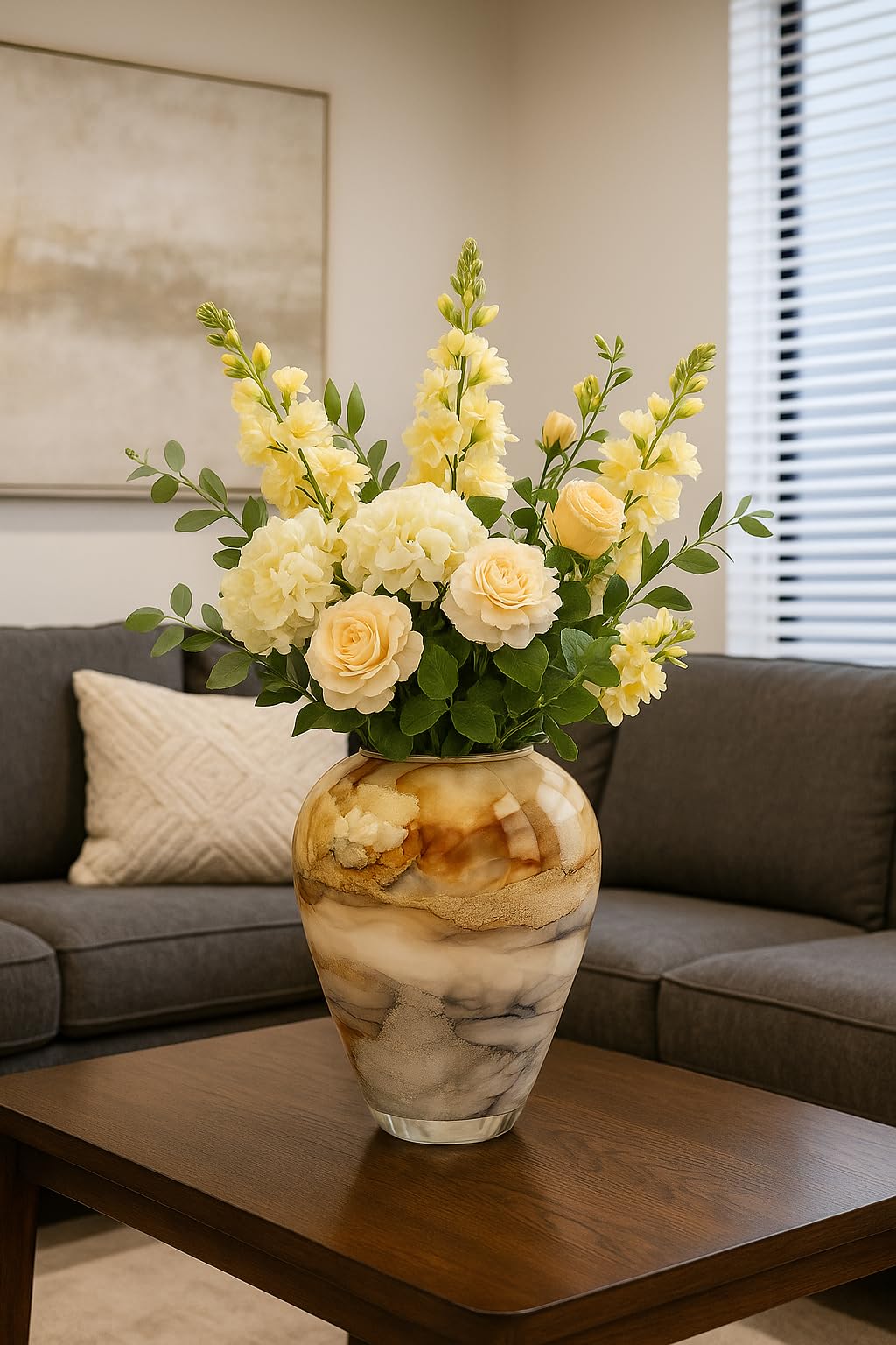 Terroso - Vase - Verre Couleur Sable soufflé à la Bouche - Aspect Luxueux, élégant et stylé - 27 cm de Haut - Aspect marbre - Vase à Fleurs