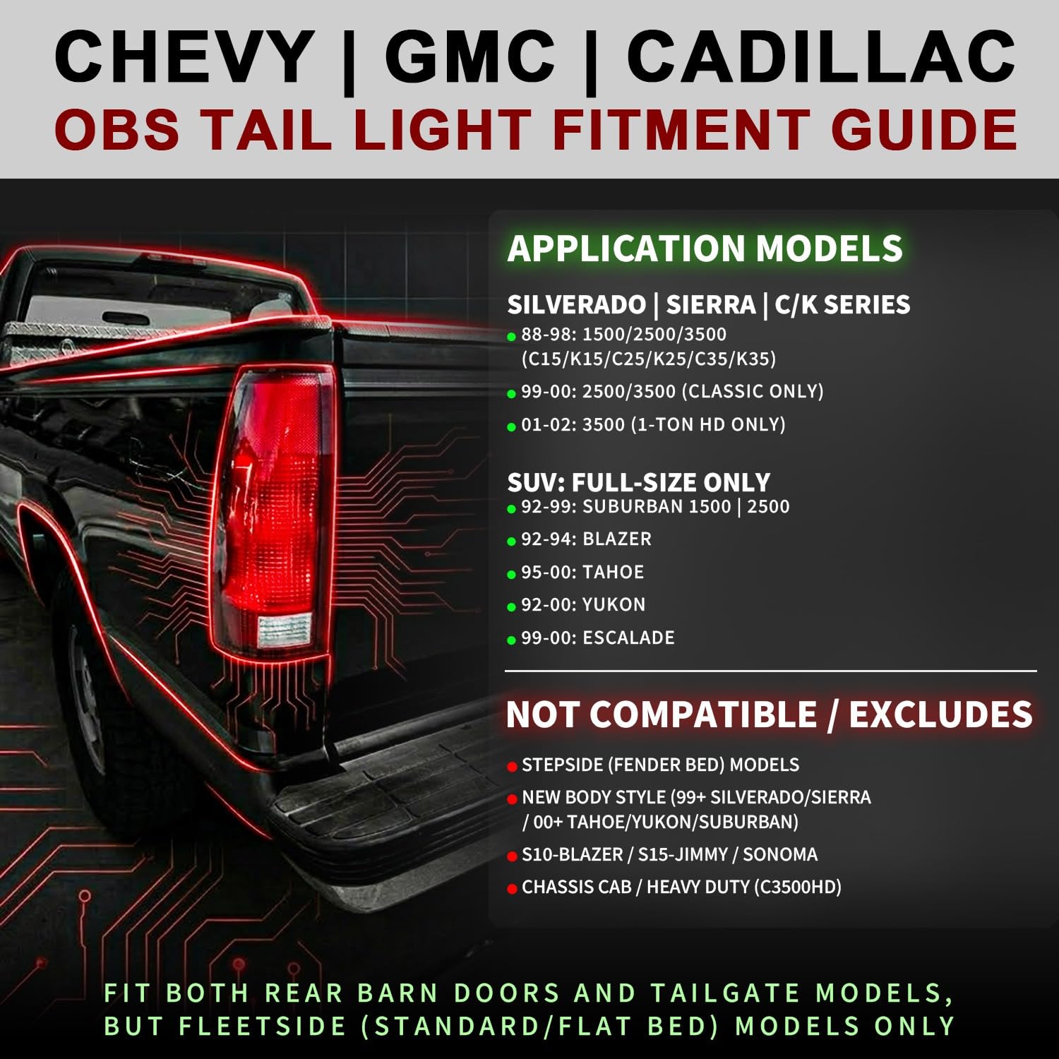 Amazon | AmeriLite 1988-1999 シボレー GMC C/K ピックアップ車両用