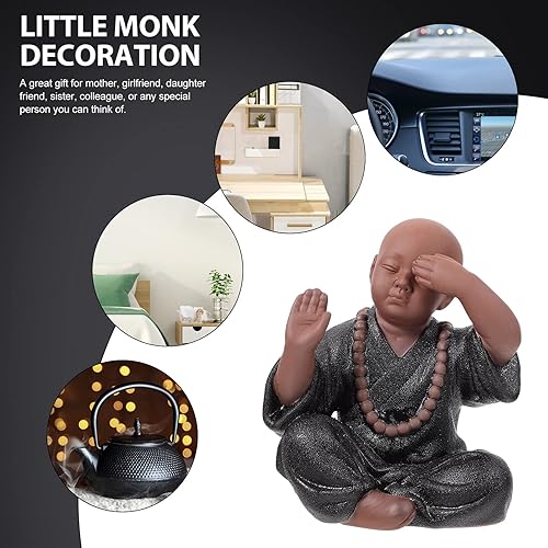 Miniatura 4 de Garneck Decoración de mesa auxiliar, estatua de pequeño monje, estatua de monjes lindos no escuchan el mal, no ver el mal, hablar no mal, no hacer