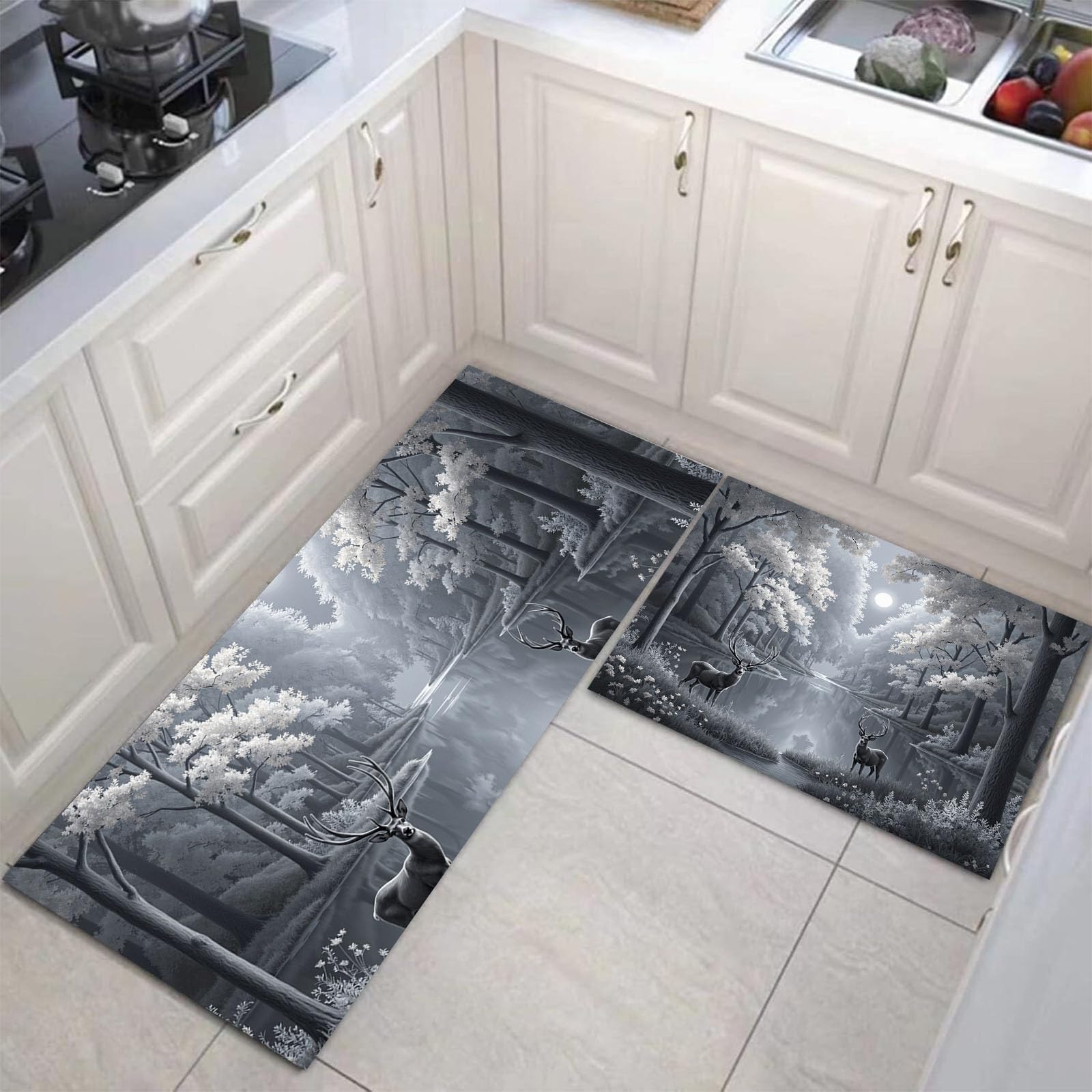 Alfombra de cocina lavable y absorbente en blanco y negro para proteger tu suelo con estilo