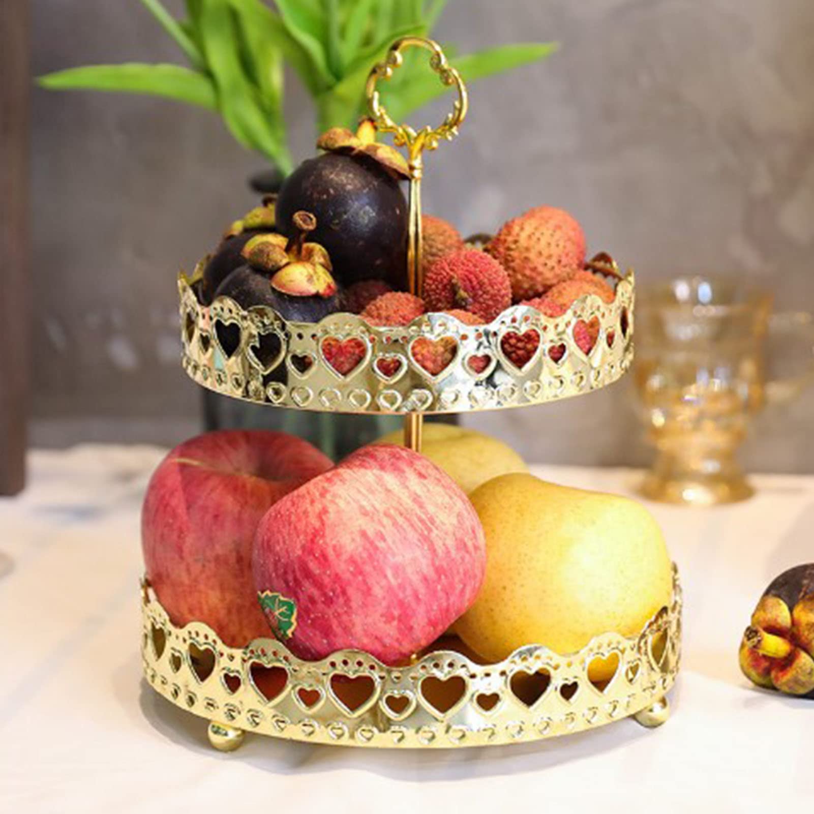 Cocoarm Vassoio per Pasticceria a Doppio Strato Vassoio da Portata in Rame Piatto da Esposizione Rotondo Dorato per Dessert con Superficie Liscia e Motivo Decorativo per Tavolo da Dessert Domestico