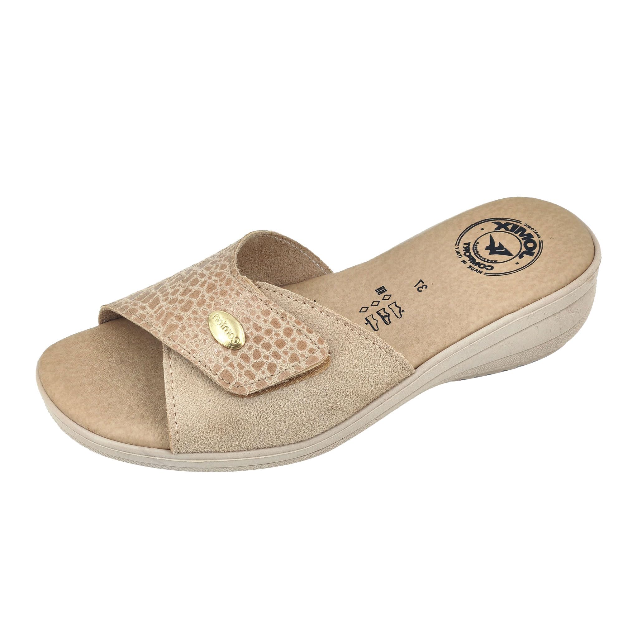 JOMIX Zapatillas Casa Mujer Chanclas Mujer Verano con Hebilla Pantuflas Anatómicas Ortopédicas Chanclas Cómodas con Puntera Abierta Banda Ajustable, Fabricadas en Italia