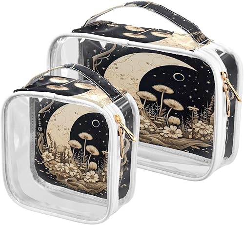 Miniatura 2 de Moon Stars Mushrooms Clear Toiletry Bag for Traveling,2 Pack Makeup Cosmetic Bag with Zipper,Travel Bag for Toiletries,Travel Essentials 21214596