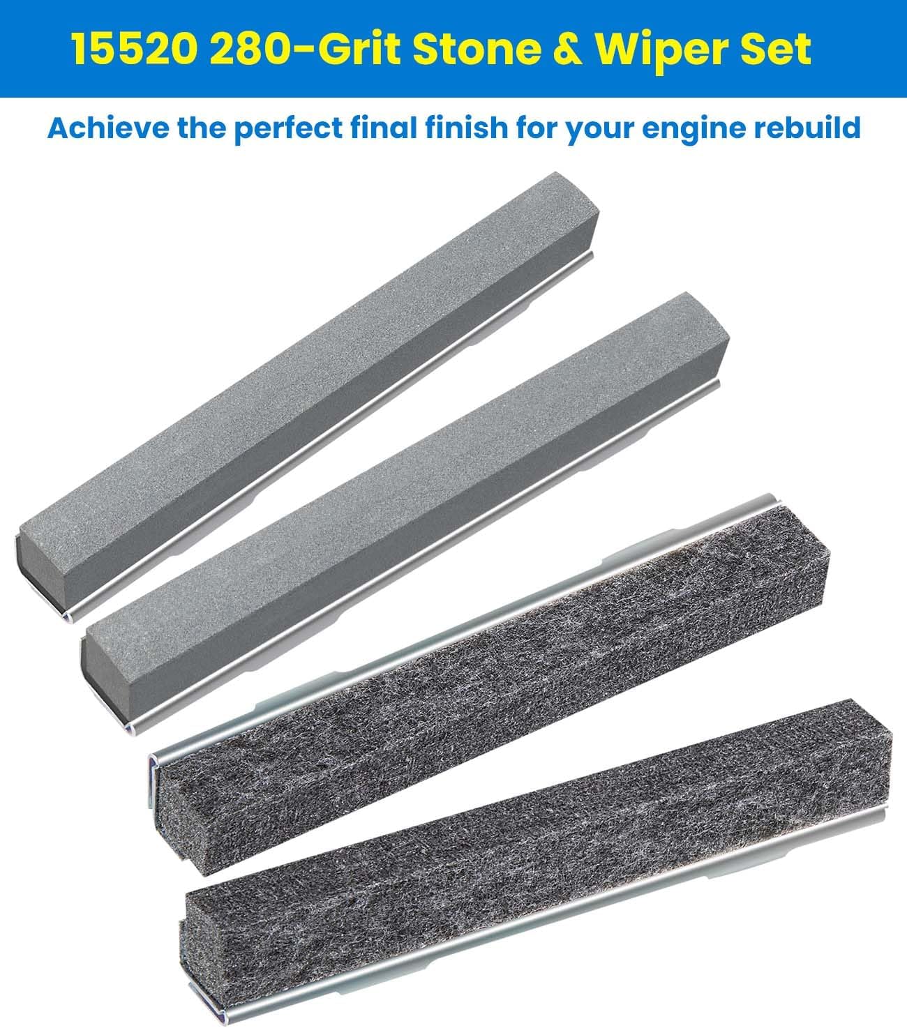 15500 & 15520 Complete Honing Kit for Lisle 15000 Cylinder Hone, 80-Grit & 280-Grit Stone and Wiper Sets for Glaze Removal & Final Finish