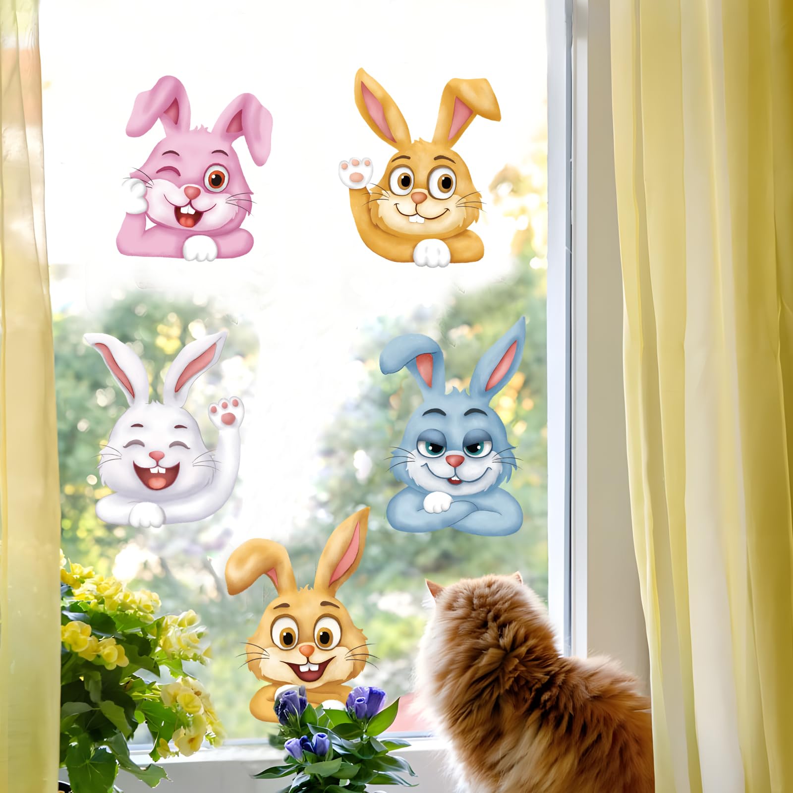 87 Vetrofanie Di Pasqua Hianjoo, 9 Fogli Con Coniglietti, Uova, Carote, Fiori E Farfalle, Adesivi In PVC Per Finestre E Specchi, Decorazioni Pasquali - 3